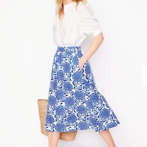 Boden Blue and White A-Line Midi Skirt